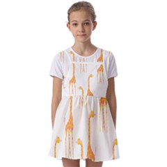 Giraffe Pattern T- Shirt Giraffes T- Shirt Kids  Short Sleeve Pinafore Style Dress by EnriqueJohnson