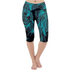Angry Male Lion Predator Carnivore Lightweight Velour Cropped Yoga Leggings by uniart180623