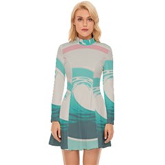 Tidal Wave Ocean Sea Tsunami Wave Minimalist Long Sleeve Velour Longline Dress by uniart180623