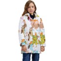 Cute Owls Pattern Kids  Hooded Longline Puffer Jacket View1