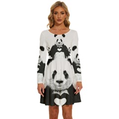 Panda Love Heart Long Sleeve Wide Neck Velvet Dress by Ket1n9