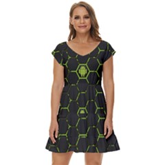Green Android Honeycomb Gree Short Sleeve Tiered Mini Dress by Ket1n9