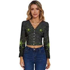 Green Android Honeycomb Gree Long Sleeve V-neck Top by Ket1n9