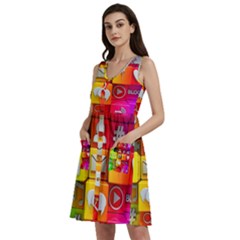 Colorful 3d Social Media Sleeveless Dress With Pocket by Ket1n9