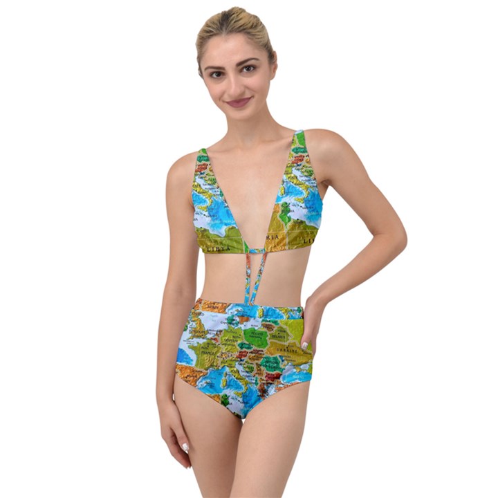World Map Tied Up Two Piece Swimsuit