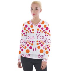 Be Yourself Pink Orange Dots Circular Velvet Zip Up Jacket by Ket1n9