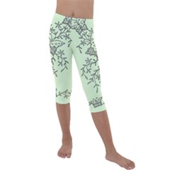 Illustration Of Butterflies And Flowers Ornament On Green Background Kids  Lightweight Velour Capri Leggings  by Ket1n9