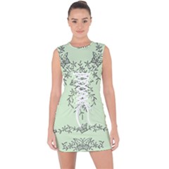 Illustration Of Butterflies And Flowers Ornament On Green Background Lace Up Front Bodycon Dress by Ket1n9