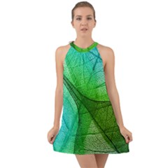 Sunlight Filtering Through Transparent Leaves Green Blue Halter Tie Back Chiffon Dress by Ket1n9