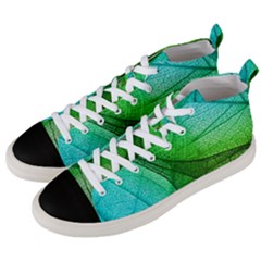 Sunlight Filtering Through Transparent Leaves Green Blue Men s Mid-top Canvas Sneakers