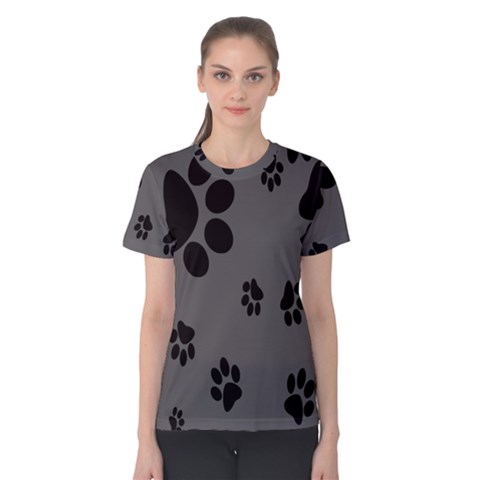 Dog-foodprint Paw Prints Seamless Background And Pattern Women s Cotton T-shirt by Ket1n9