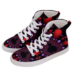 Fractal Red Violet Symmetric Spheres On Black Men s Hi-top Skate Sneakers by Ket1n9