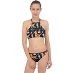 Funny Christmas Pattern Background Halter Bikini Set