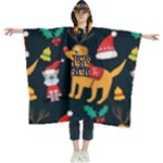 Funny Christmas Pattern Background Women s Hooded Rain Ponchos