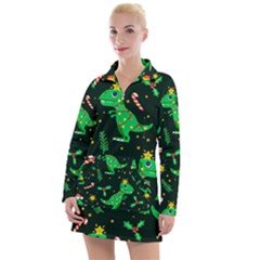 Christmas Funny Pattern Dinosaurs Women s Long Sleeve Casual Dress by Ket1n9