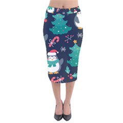 Colorful Funny Christmas Pattern Velvet Midi Pencil Skirt by Ket1n9