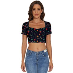 Christmas Pattern Texture Colorful Wallpaper Short Sleeve Square Neckline Crop Top  by Ket1n9