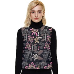 Flower Art Pattern Women s Button Up Puffer Vest by Ket1n9