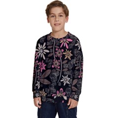 Flower Art Pattern Kids  Crewneck Sweatshirt by Ket1n9