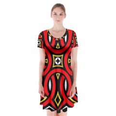 Traditional Art Pattern Short Sleeve V-neck Flare Dress by Ket1n9