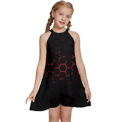 Abstract Pattern Honeycomb Kids  Halter Collar Waist Tie Chiffon Dress by Ket1n9