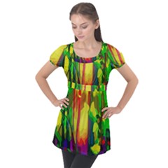 Abstract-vibrant-colour-botany Puff Sleeve Tunic Top by Ket1n9