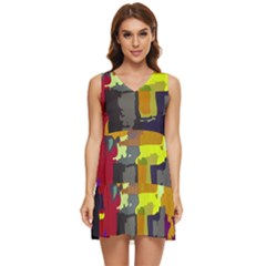 Abstract-vibrant-colour Tiered Sleeveless Mini Dress by Ket1n9