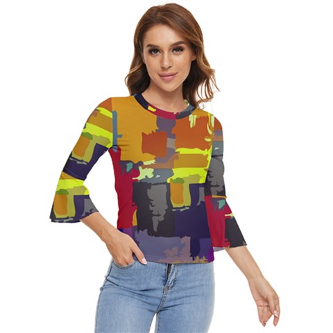 Abstract-vibrant-colour Bell Sleeve Top by Ket1n9