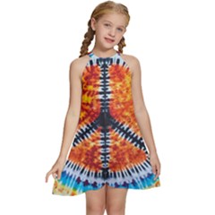 Tie Dye Peace Sign Kids  Halter Collar Waist Tie Chiffon Dress by Ket1n9