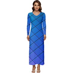 Blue Pattern Plain Cartoon Long Sleeve Longline Maxi Dress by Ket1n9