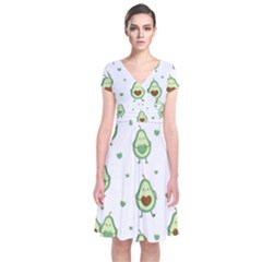 Cute-seamless-pattern-with-avocado-lovers Short Sleeve Front Wrap Dress by Ket1n9