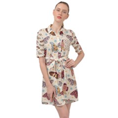 Pattern-with-butterflies-moths Belted Shirt Dress by Ket1n9