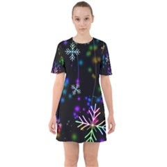 Snowflakes Snow Winter Christmas Sixties Short Sleeve Mini Dress by Grandong