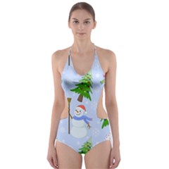 New Year Christmas Snowman Pattern, Cut-out One Piece Swimsuit by Grandong