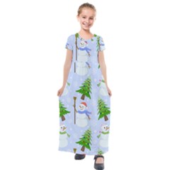 New Year Christmas Snowman Pattern, Kids  Short Sleeve Maxi Dress by Grandong