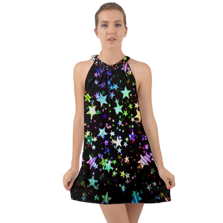 Christmas-star-gloss-lights-light Halter Tie Back Chiffon Dress