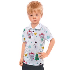 Christmas-seamless-pattern-with-cute-kawaii-mouse Kids  Polo T-shirt