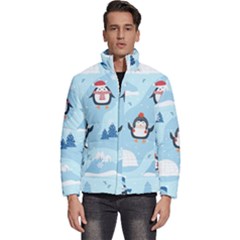 Christmas-seamless-pattern-with-penguin Men s Puffer Bubble Jacket Coat by Grandong