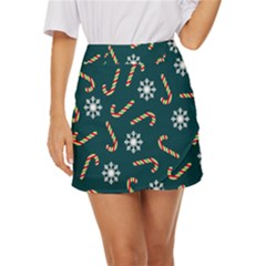 Christmas-seamless-pattern-with-candies-snowflakes Mini Front Wrap Skirt by Grandong