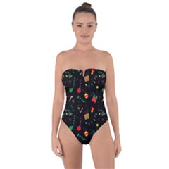 Christmas Pattern Texture Colorful Wallpaper Tie Back One Piece Swimsuit