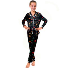 Christmas Paper Stars Pattern Texture Background Colorful Colors Seamless Copy Kids  Satin Long Sleeve Pajamas Set by Grandong