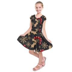 Christmas-pattern-with-snowflakes-berries Kids  Short Sleeve Dress by Grandong