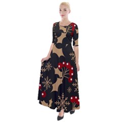 Christmas-pattern-with-snowflakes-berries Half Sleeves Maxi Dress by Grandong