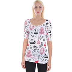 Christmas-themed-seamless-pattern Wide Neckline T-shirt