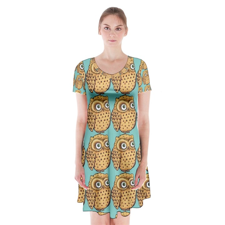 Owl Dreamcatcher Short Sleeve V-neck Flare Dress