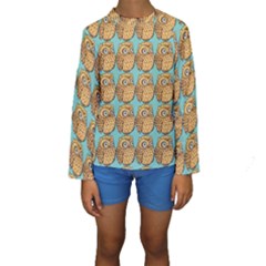 Seamless Cute Colourfull Owl Kids Pattern Kids  Long Sleeve Swimwear by Grandong