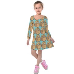 Seamless Cute Colourfull Owl Kids Pattern Kids  Long Sleeve Velvet Dress by Grandong