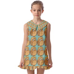 Owl-pattern-background Kids  Pilgrim Collar Ruffle Hem Dress by Grandong