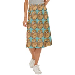 Owl Bird Pattern Midi Panel Skirt by Grandong