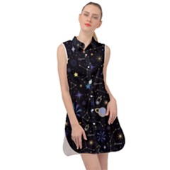 Starry Night  Space Constellations  Stars  Galaxy  Universe Graphic  Illustration Sleeveless Shirt Dress by Grandong